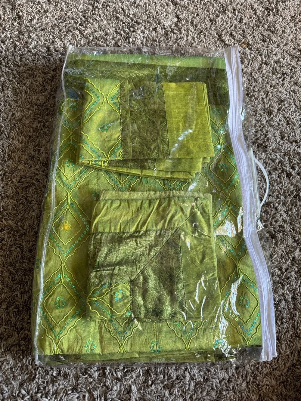 Green Patchwork Decorative Bedding Set - Green